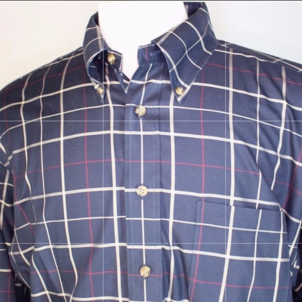 Brooks Brothers Men's Navy Checkered Shirt Non Iron Fall Button Done